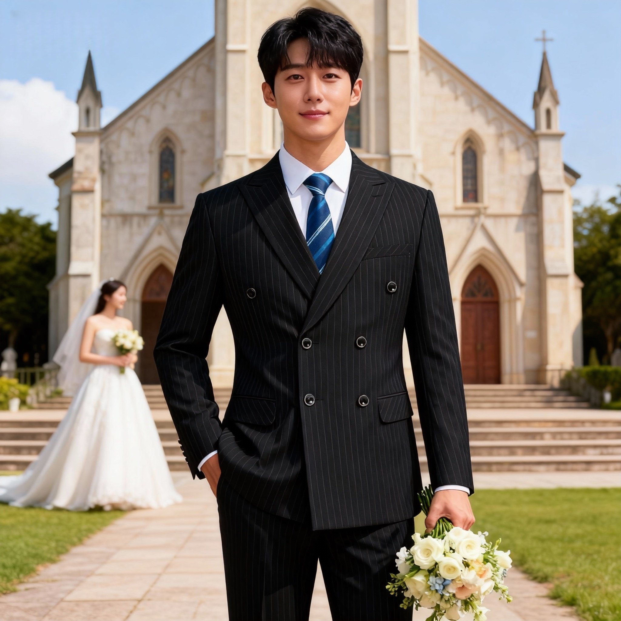 男士西服套装双排扣西装商务高级感韩版修身新郎礼服修身正装