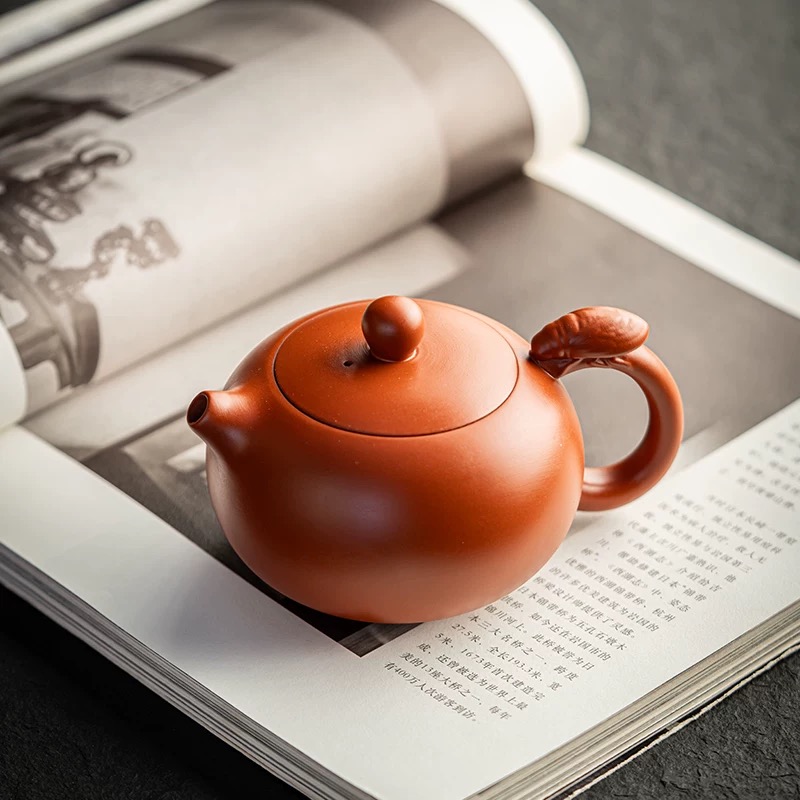 朱泥大红袍紫砂蝉衣把凤鸣西施壶w0297
