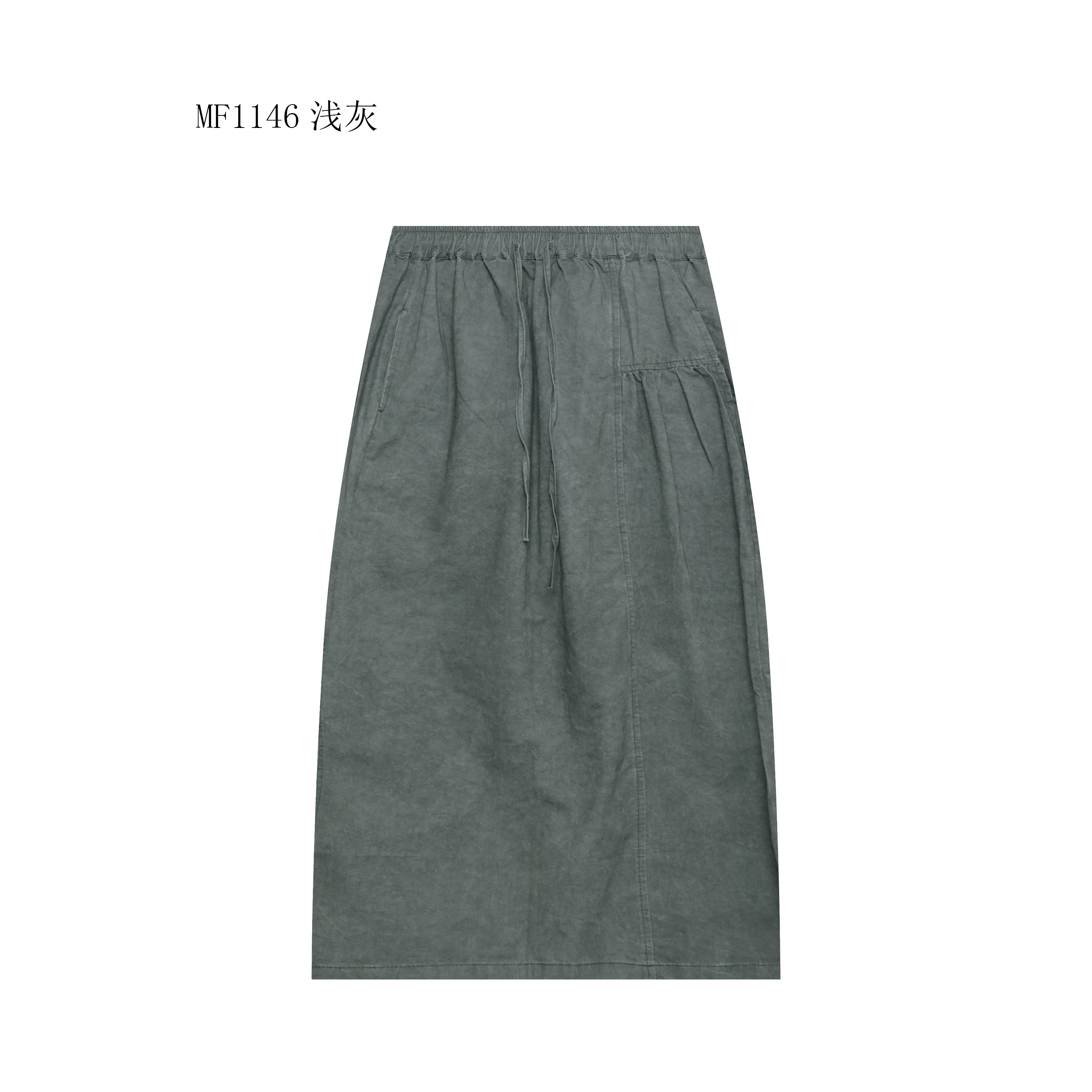 【麻訪家】MF1146浅灰文艺时尚高级气质显瘦百搭半身裙