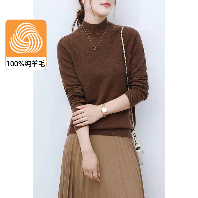 2025年妈妈全羊毛针织衫中年秋冬洋气上衣中老年女装半高领打底衫