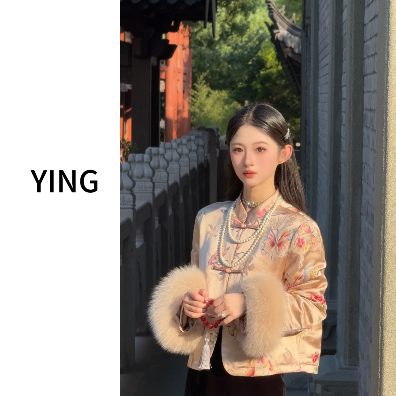 现货新款【珠翠锦】新中式轻奢时尚气质狐狸毛冬款夹羊毛棉外套