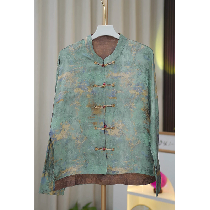 墨池.绿蝶--双面缂丝红云纱新中式女上衣外套