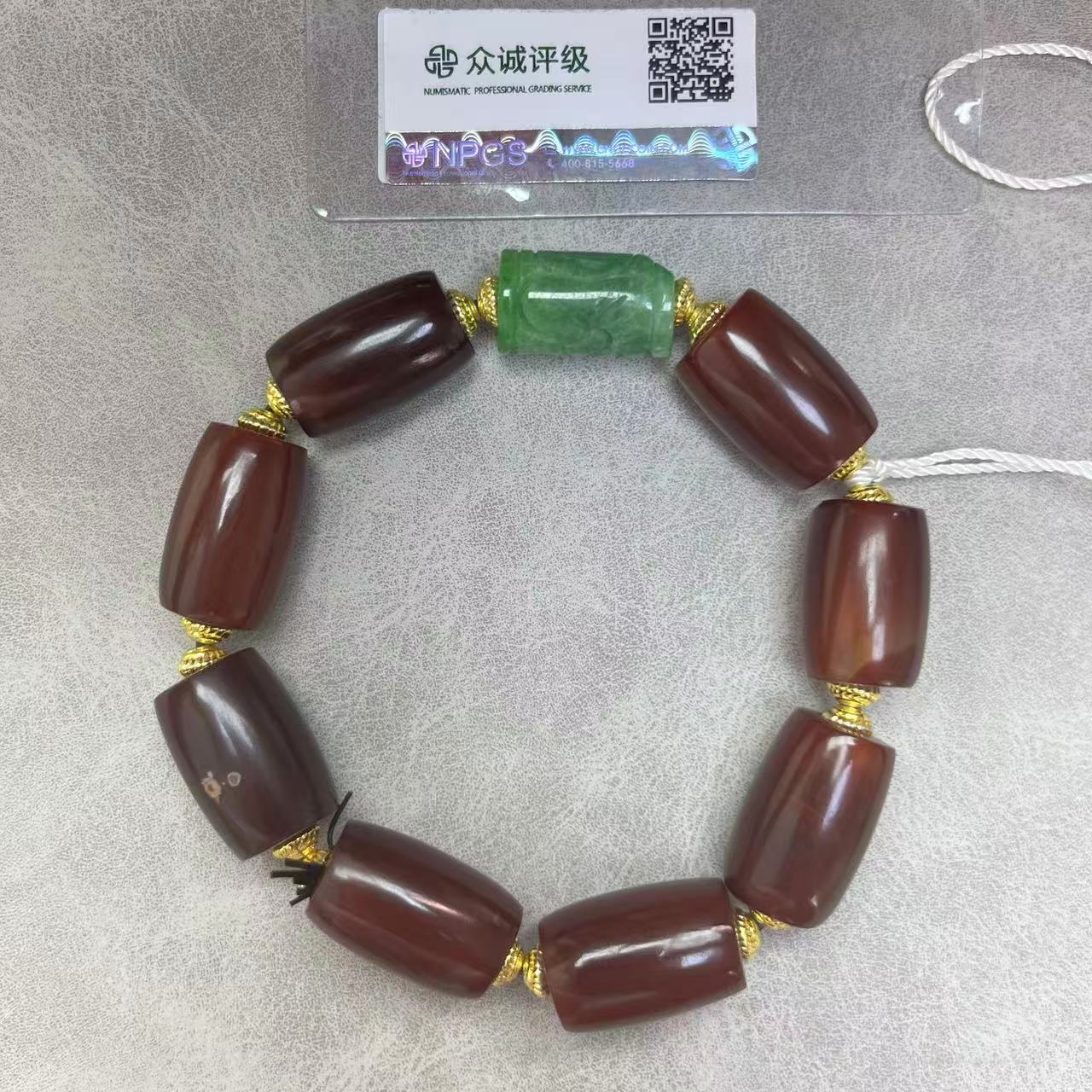 清代 长管珠带玉佛头红玛瑙 手串 YZ0033［燕赵造物司］