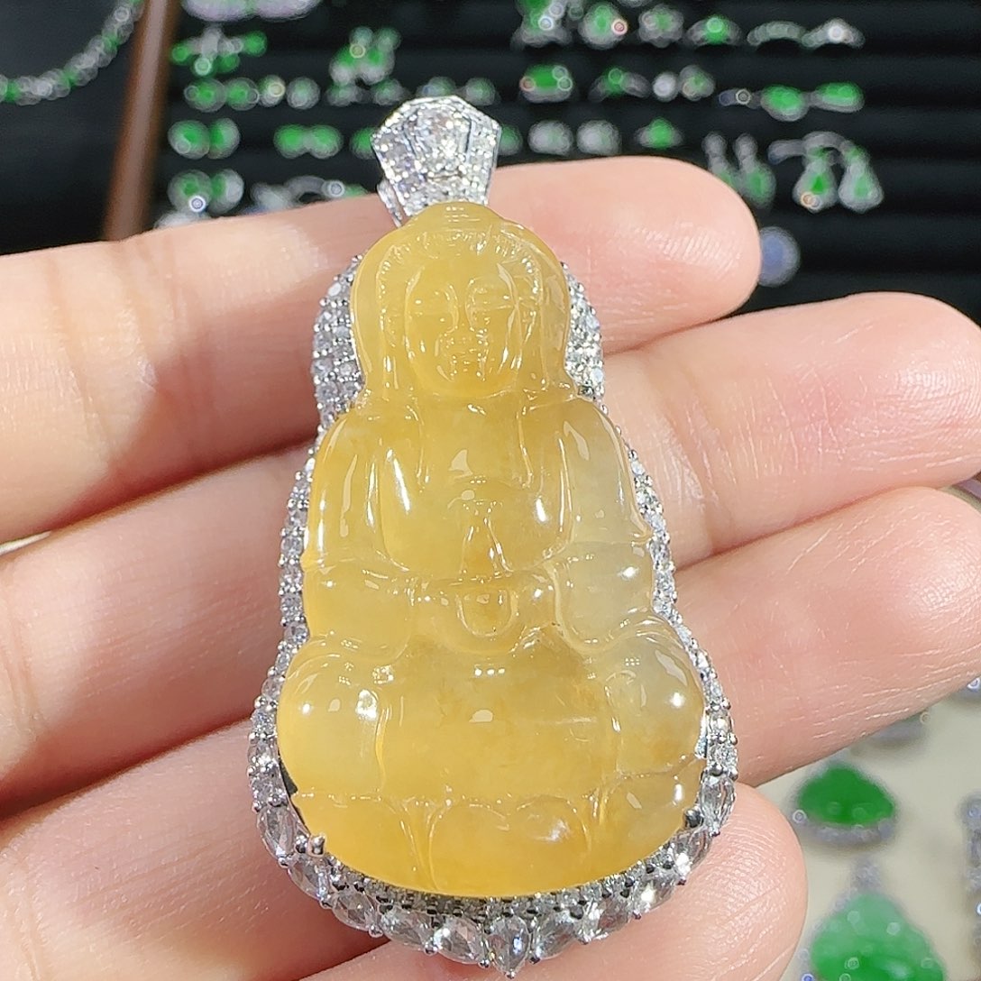 翡翠18K金镶嵌吊坠(不含链)