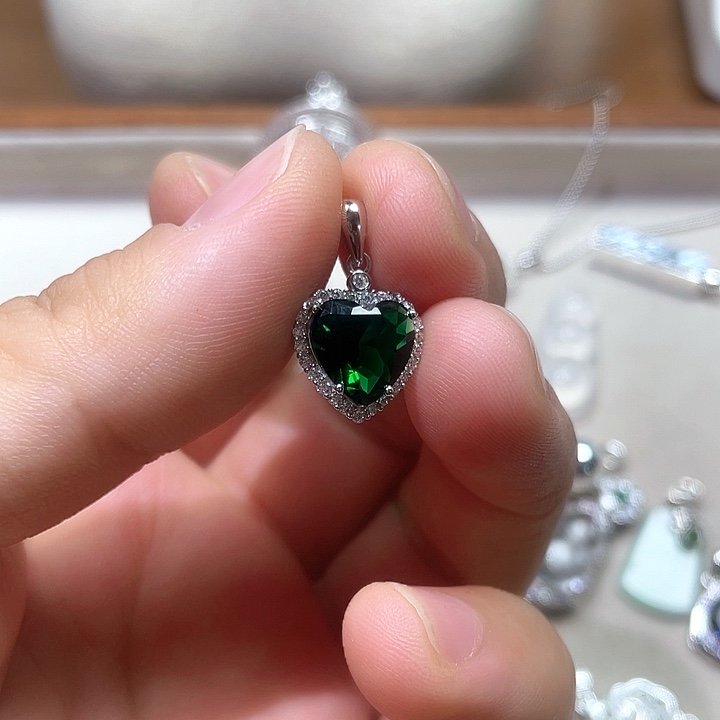 糖***果坠链均925银锆石桃心绿色