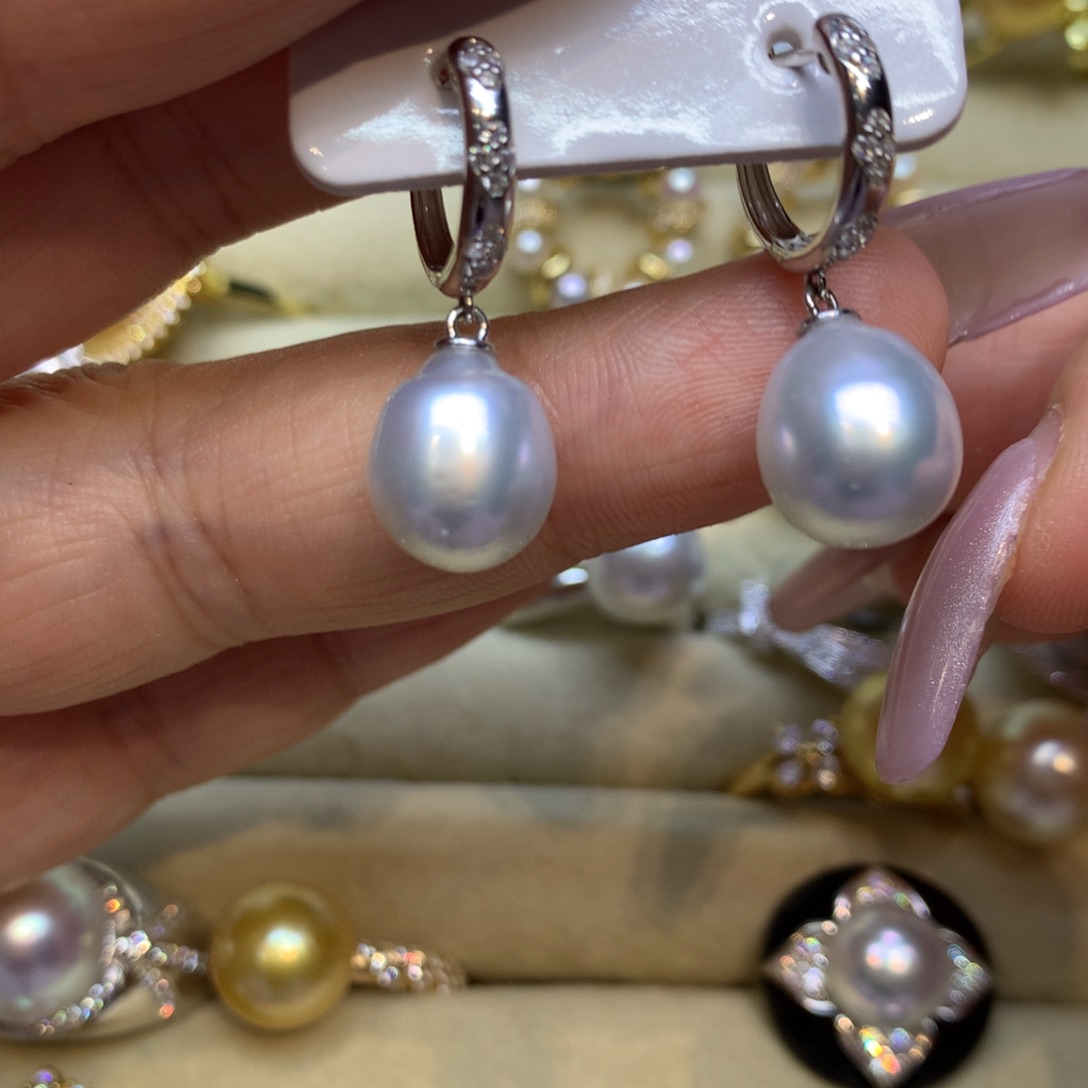 银S925镶嵌耳饰海水珍珠