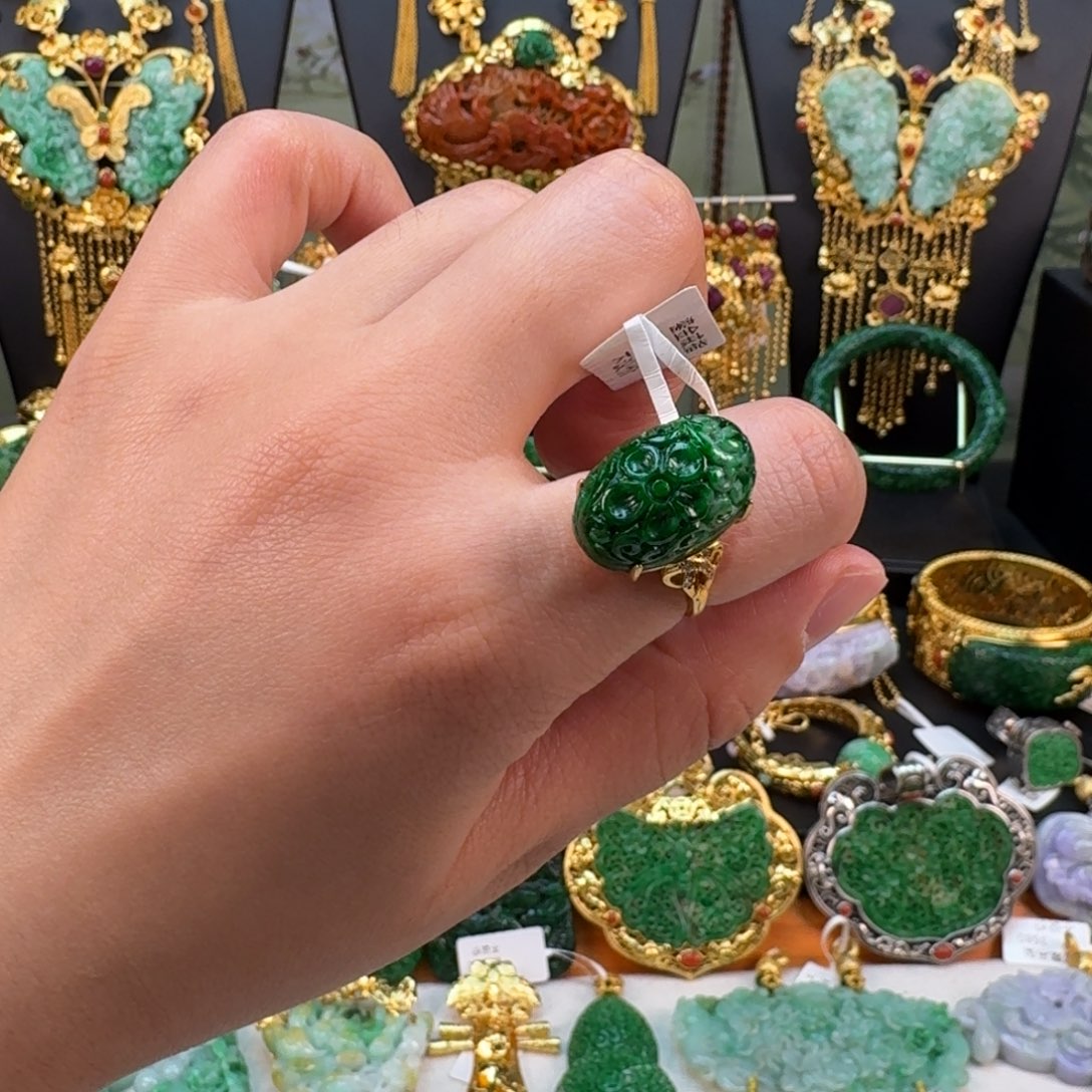 翡翠银S925镀金镶嵌颈饰戒指 炸价