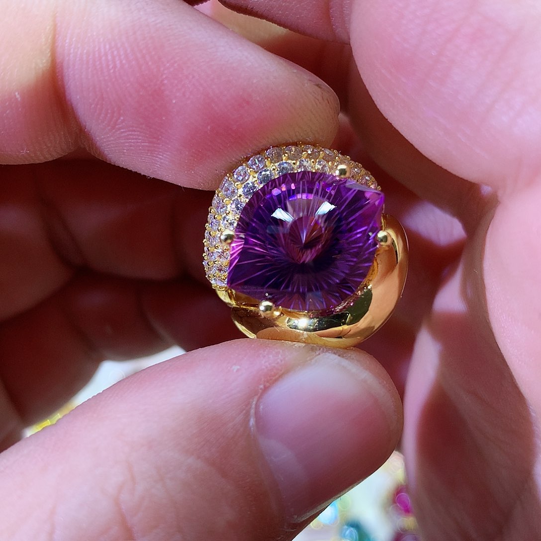 水晶戒指银S925镀金镶嵌