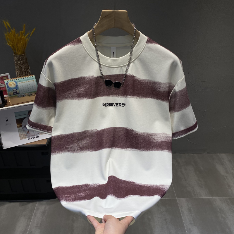 潮牌美式复古撞色短袖T恤男2025春夏季新款宽松时尚百搭休闲半袖t