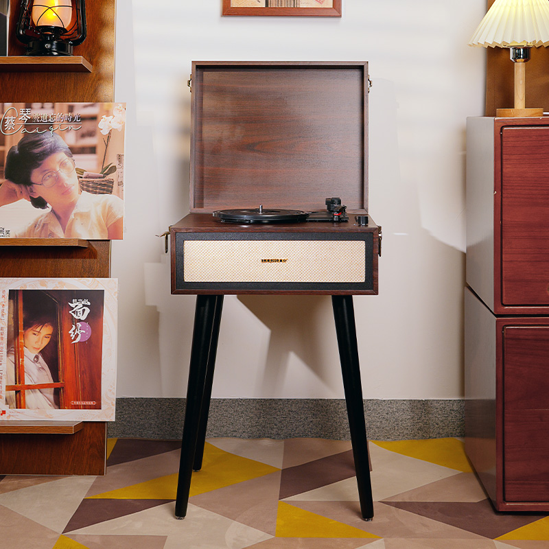 黑胶唱片机木质复古留声机LP电唱机唱盘FM收音机U盘现代蓝牙音箱