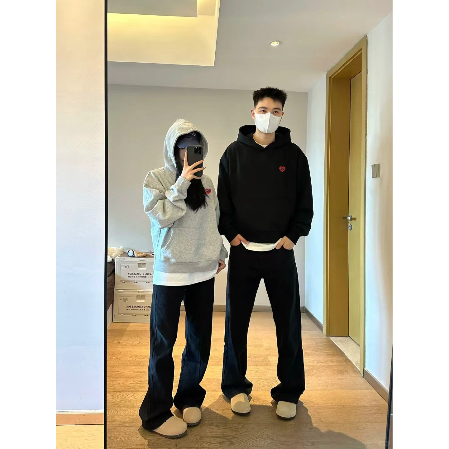 【冬季新款】HM01R桃心刺绣银狐绒连帽卫衣