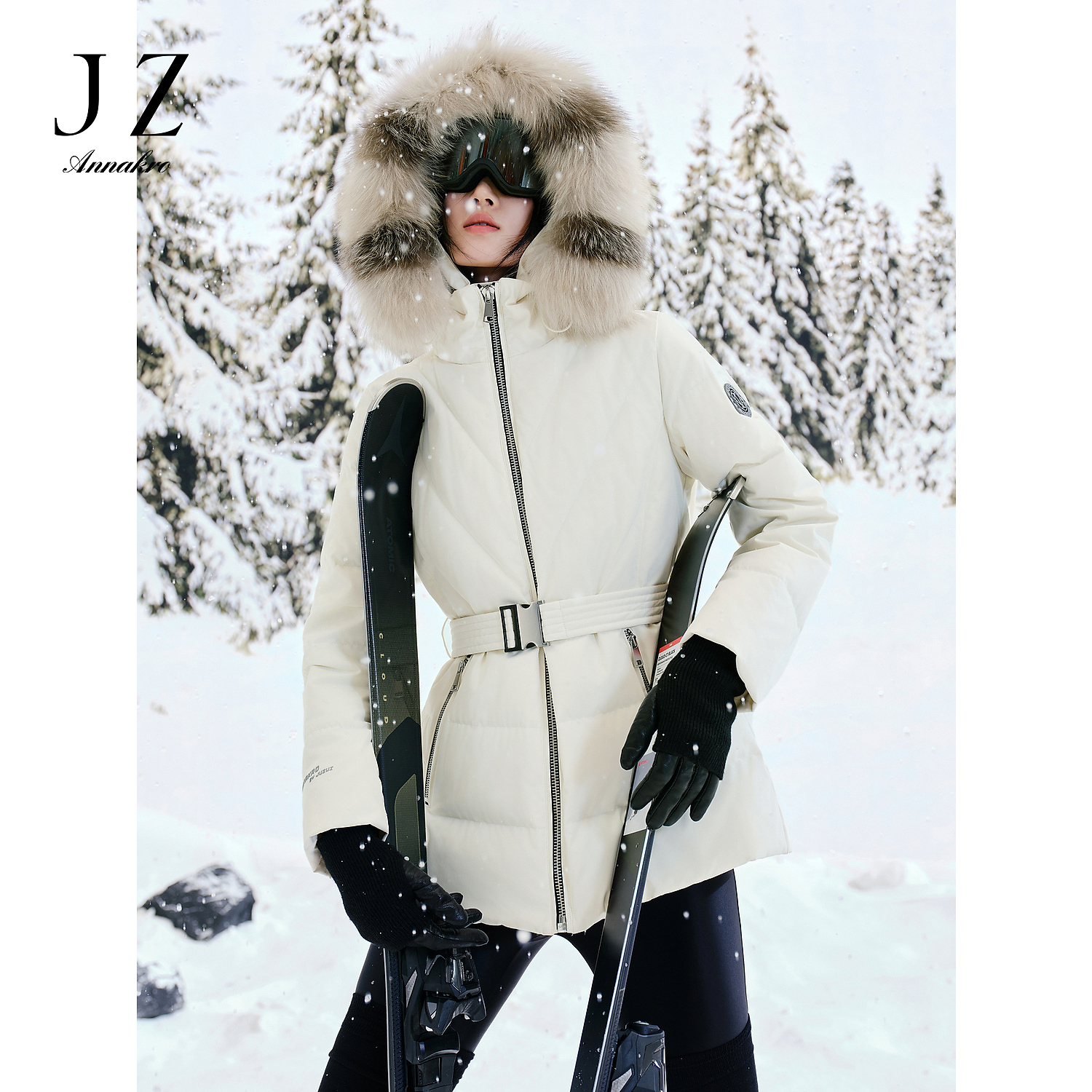 【小余专属】玖姿·安娜蔻JTED03338滑雪风三防收腰白鹅绒羽绒女冬