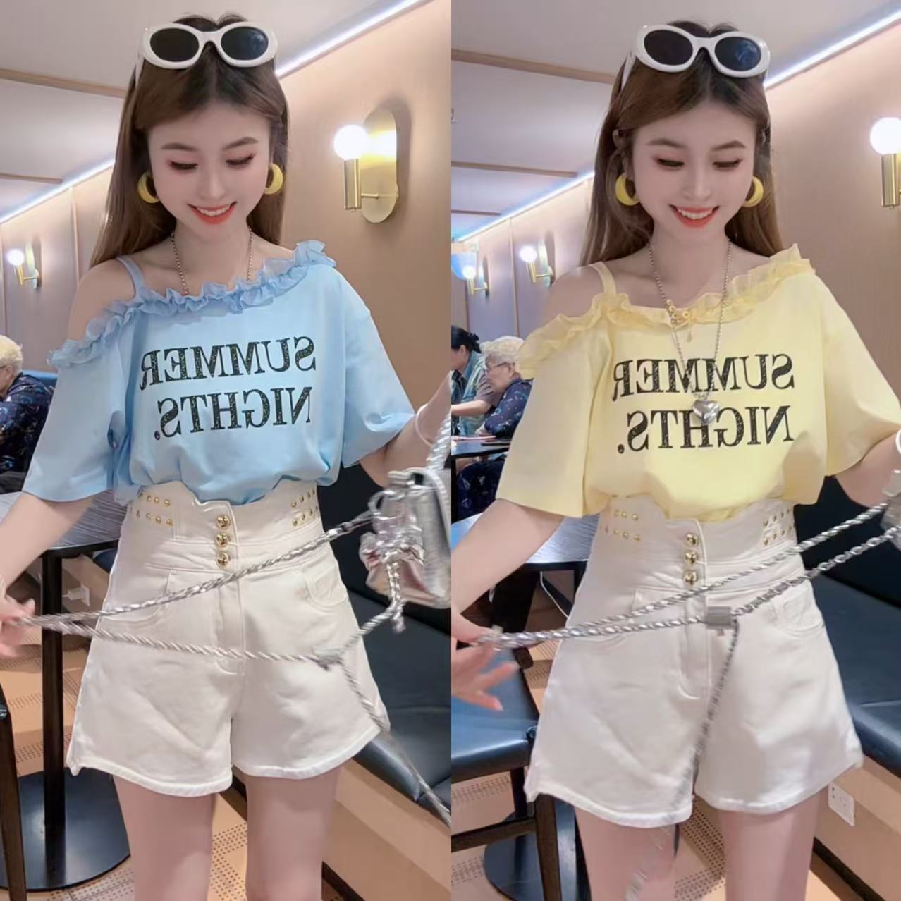 【月月专享】清风灵动 时尚气质洋气百搭减龄斜肩上衣XXJ-Z00721