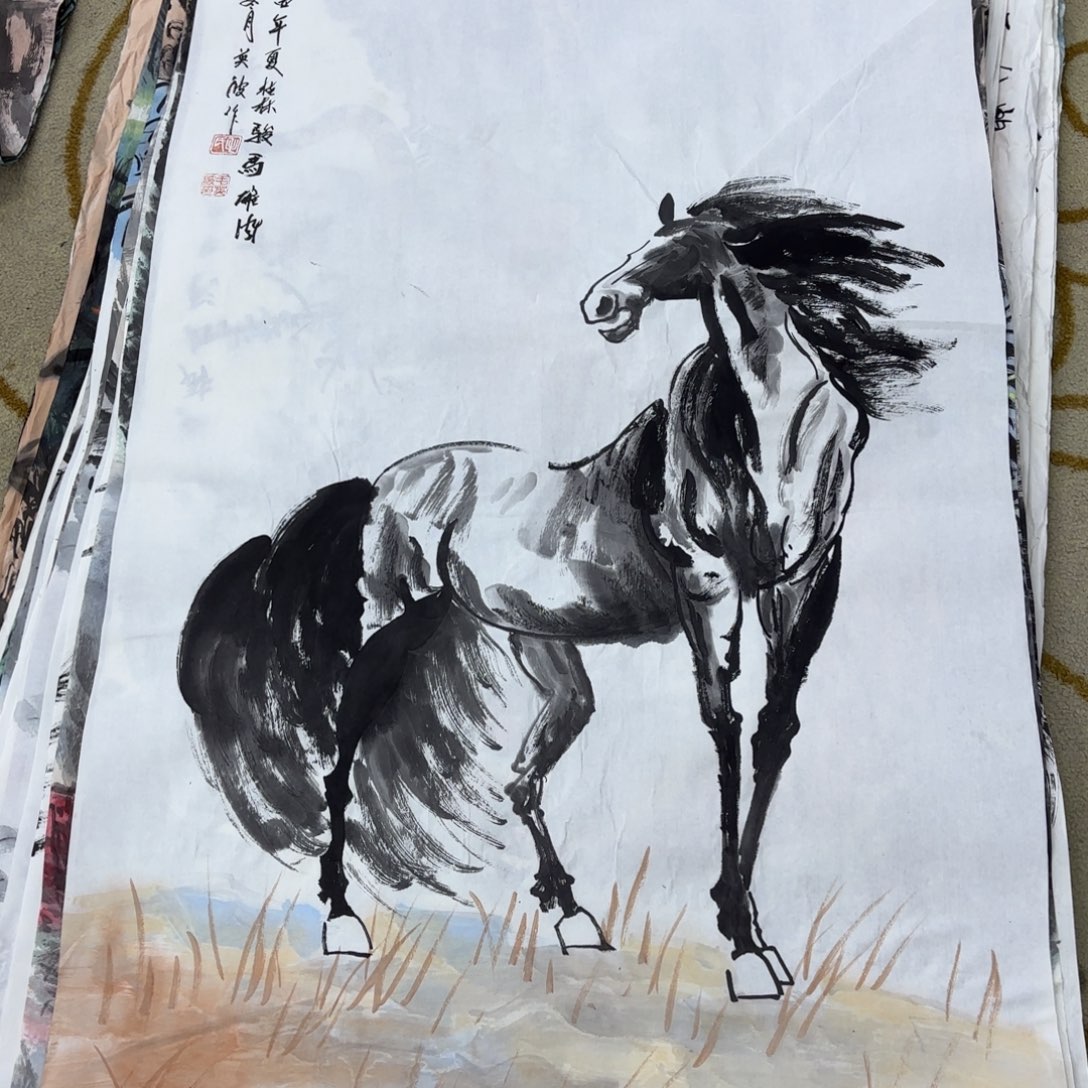 国画四尺三开毛英波花鸟山水