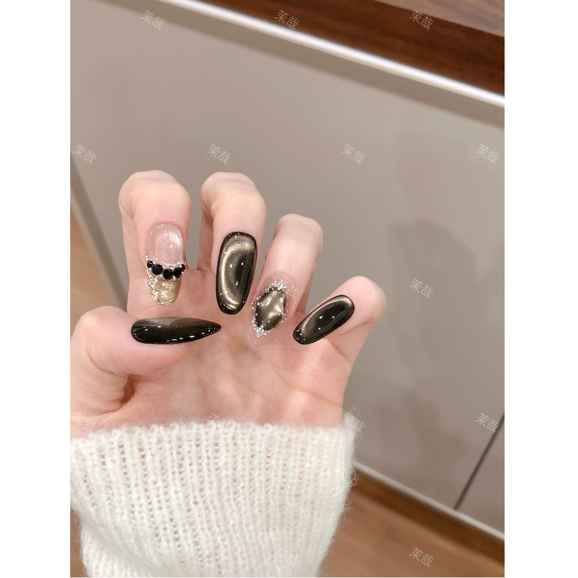 茉哉W【暗河逐光】纯手工定制美甲拆卸穿戴甲A5158