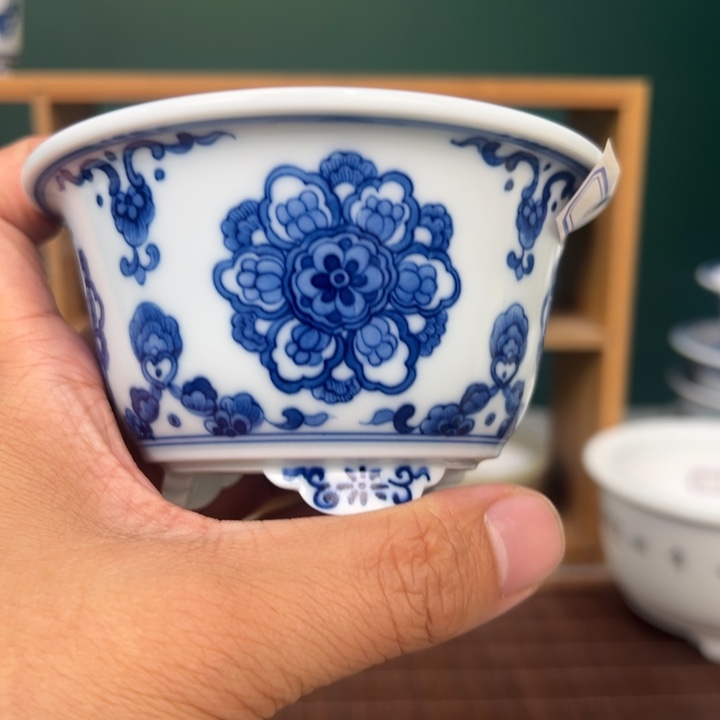 养***花手工手绘青花图案花盆