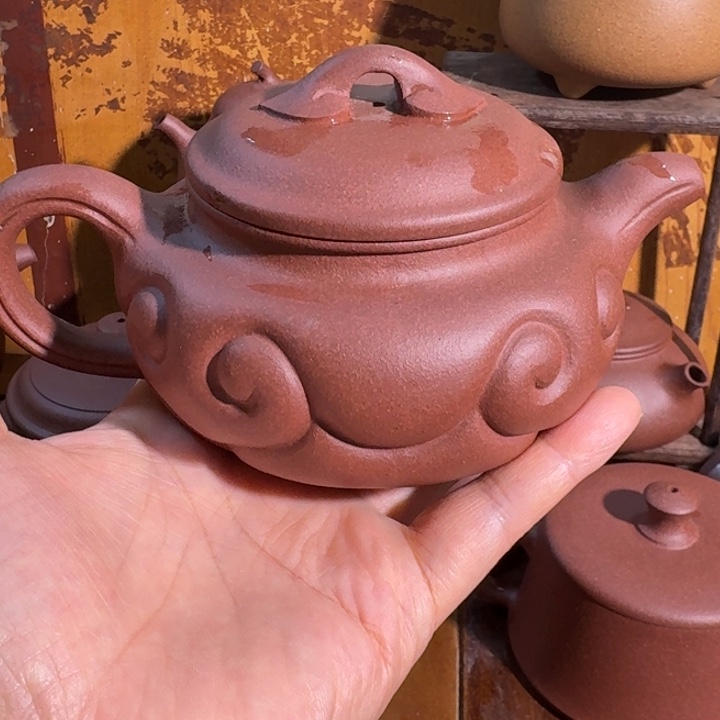 紫砂茶壶紫泥底槽青仿古如意300cc