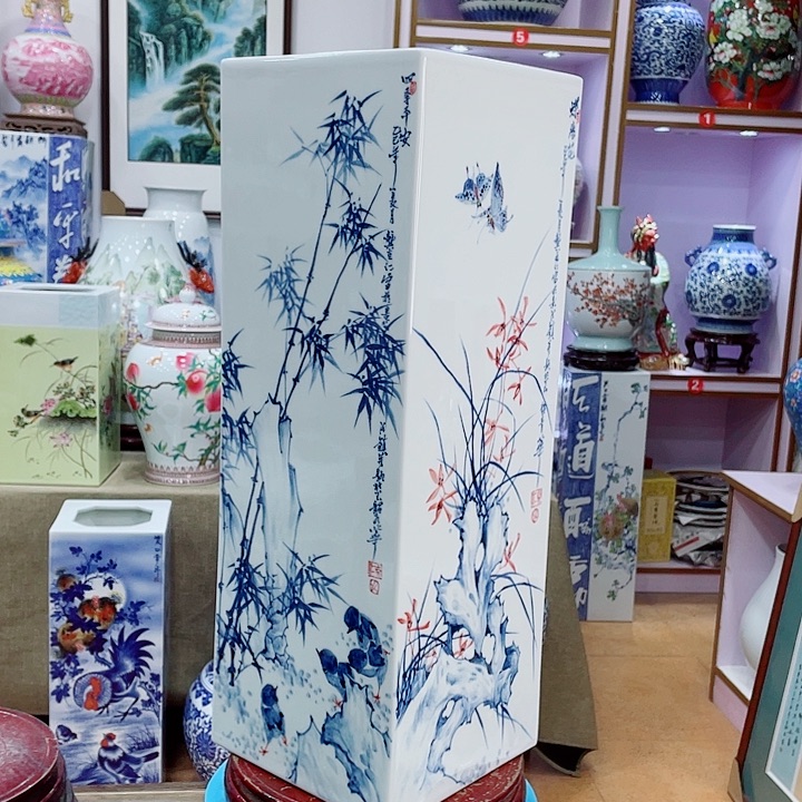 大***⊙花瓶全手工釉下青花四方瓶