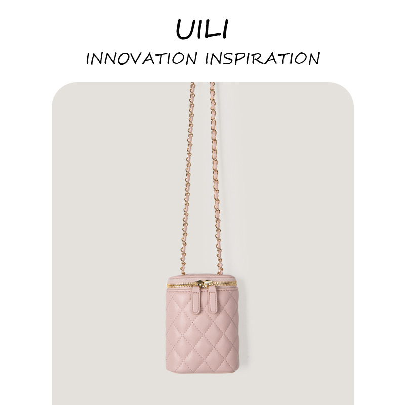 东大门小众设计小香风包包女韩系文艺菱格链条圆筒包化妆包盒子包