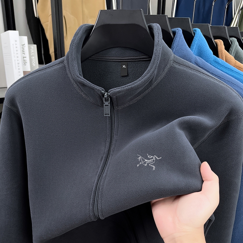 【港口尾货】刺绣鸟男士秋冬季高端奢侈品休闲立领抓绒拉链开衫外套