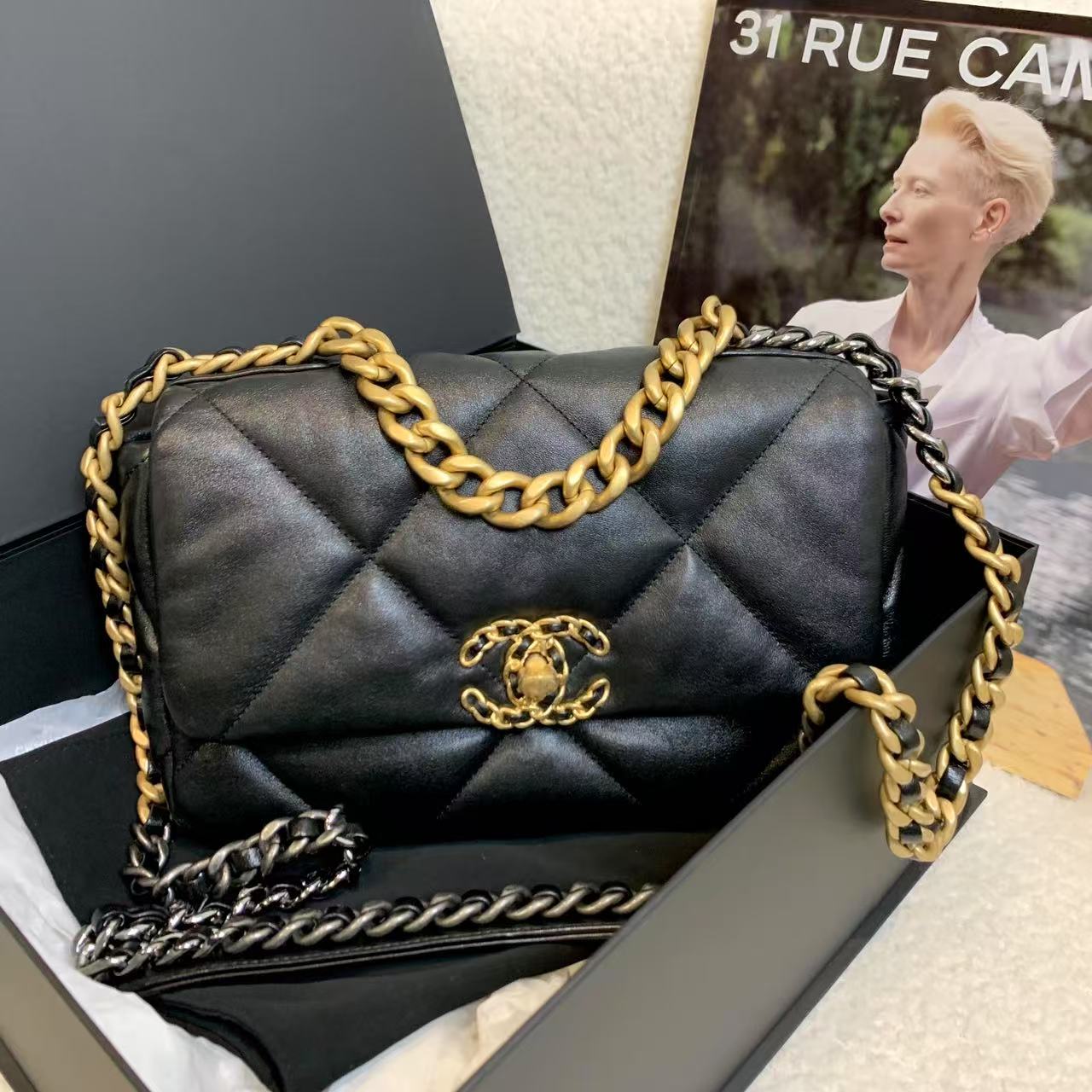 99新 Chanel/香奈儿 壹臻/23c黑金19bag包小号 88992708