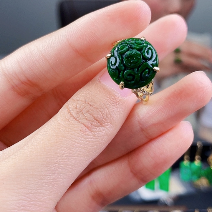 翡翠戒指银S925镶嵌饰品