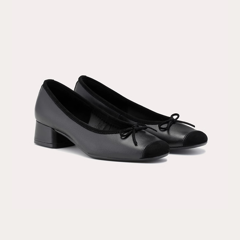 【叶子甄选】法式复古玛丽珍芭蕾舞鞋女单鞋中跟蝴蝶结软底