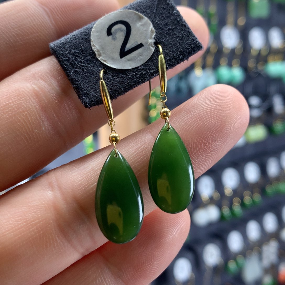 和田玉耳饰18K金镶嵌