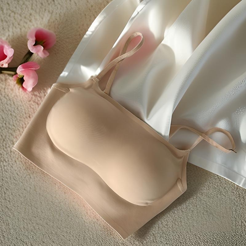 法式粉底液内衣 隐形无痕抹胸式吊带胸罩 夏季运动超薄美背-20407