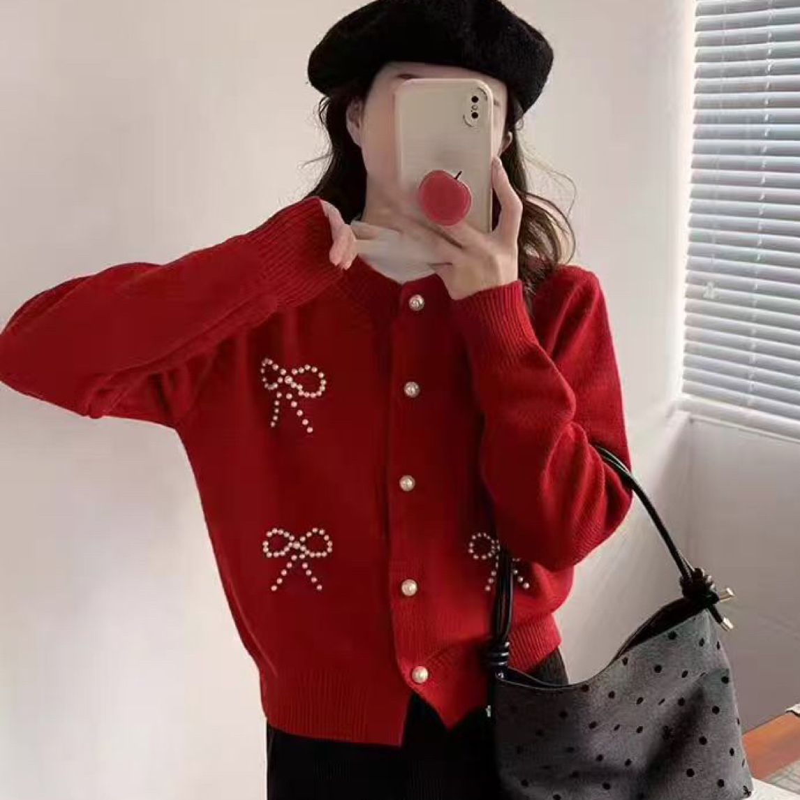 针织网红韩版毛针织衫蝴蝶结秋季温柔风圆领女女装