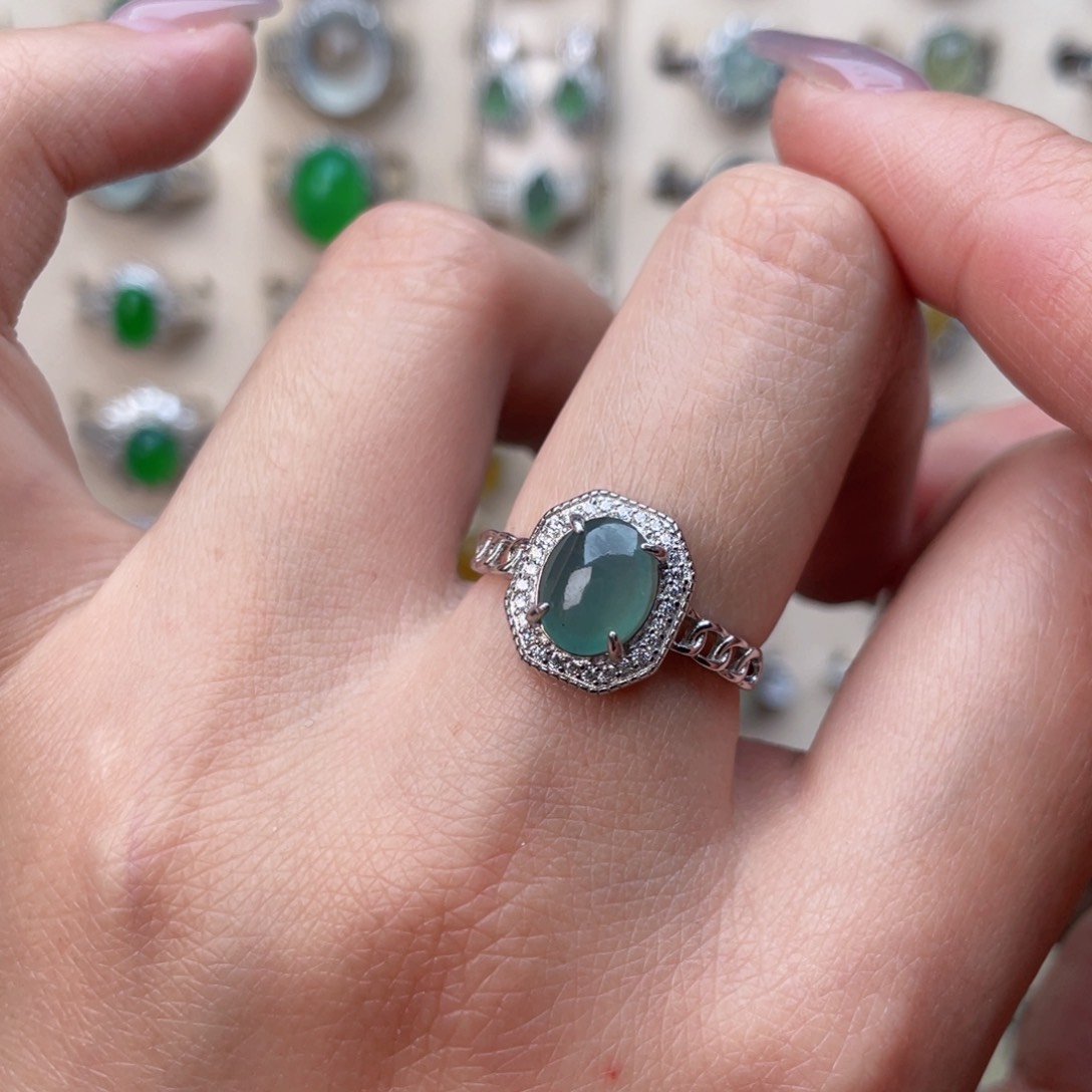 翡翠银S925镶嵌戒指戒指