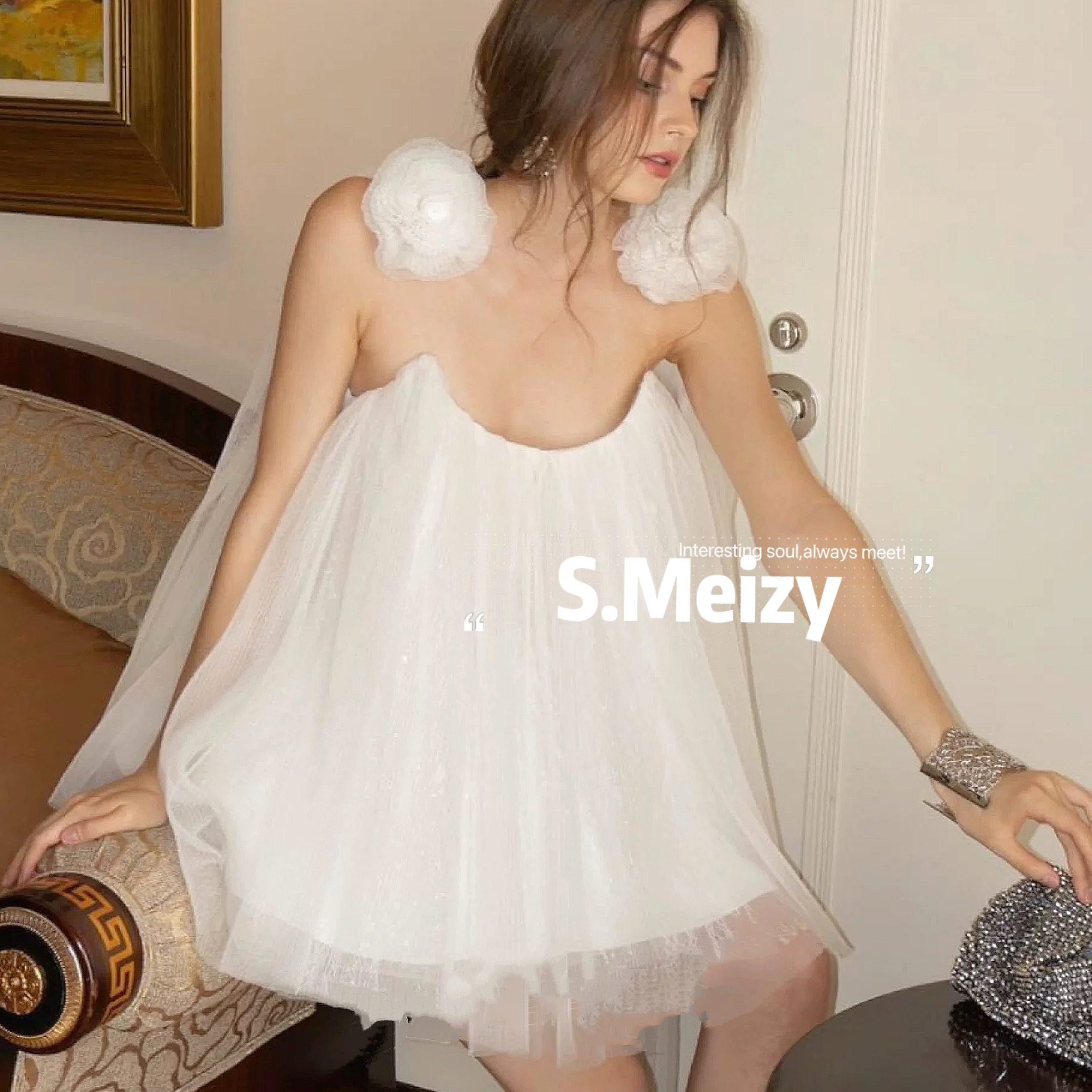 M147显瘦气质公主白色时尚百搭性感夏季仙气韩版连衣裙