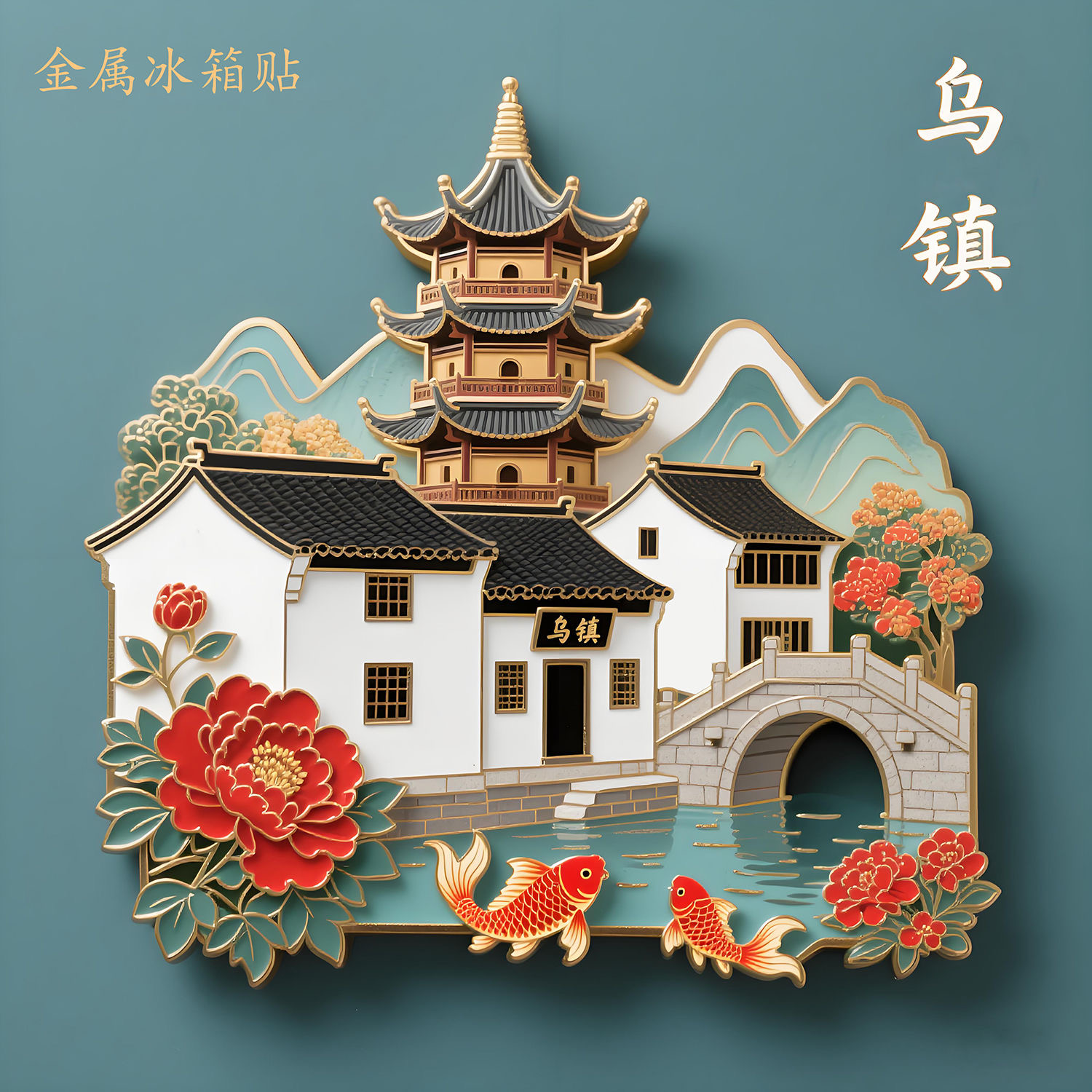 浙江乌镇金属冰箱贴磁吸纪念品个性原创中国风国潮城市潮玩文创
