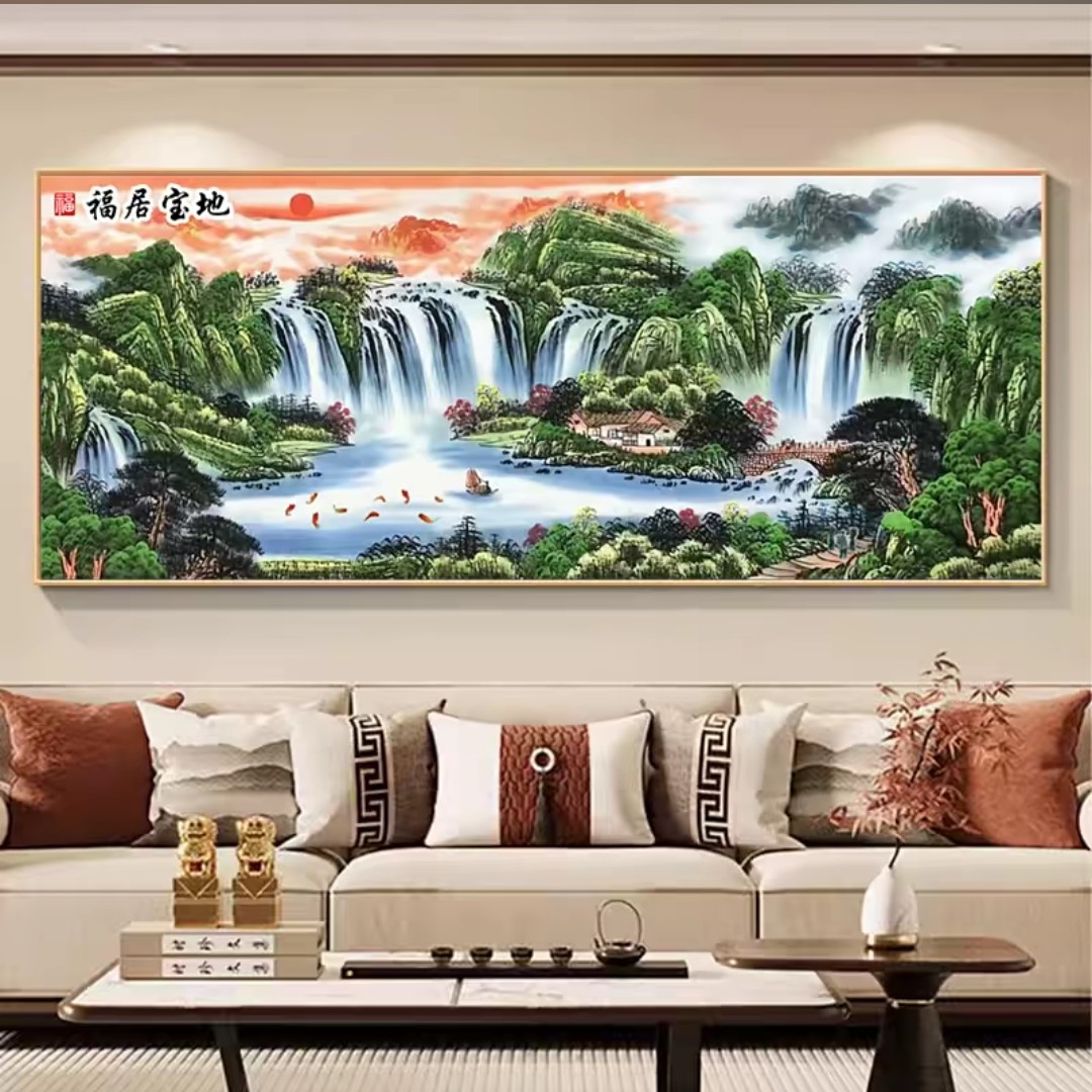 3米大纯手工绣好十字绣成品780福居宝地客厅挂画