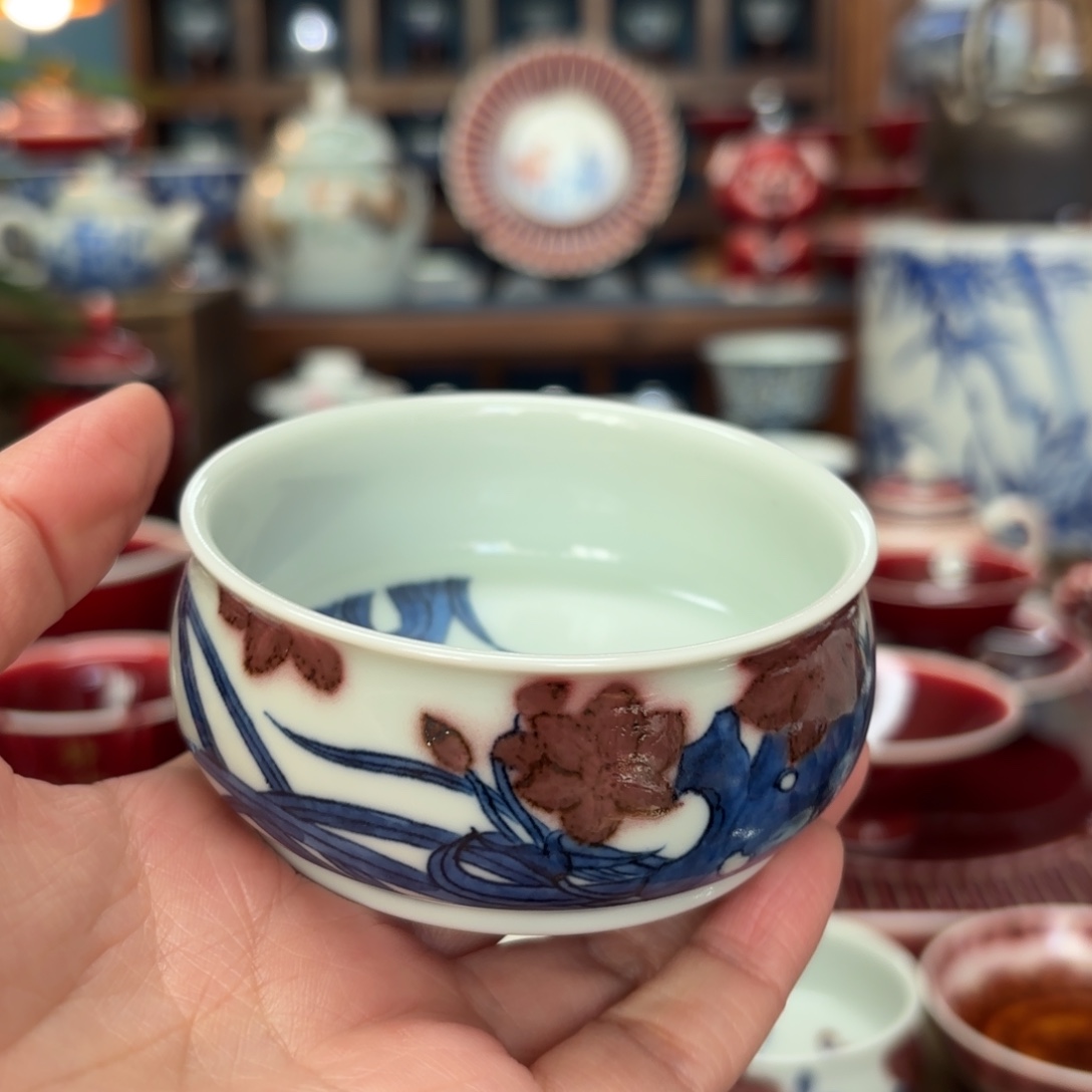 闻轩坊原矿釉里红 兰花杯