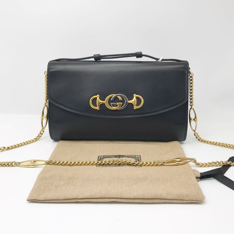95新 GUCCI/古驰 洋诚二手 古驰黑色斜挎链条包