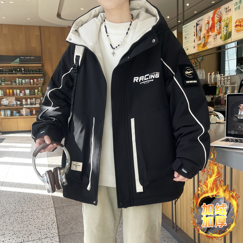 男连帽免烫嵌花精致韩风春秋季夹克香型春秋休闲帅气学生外套潮流