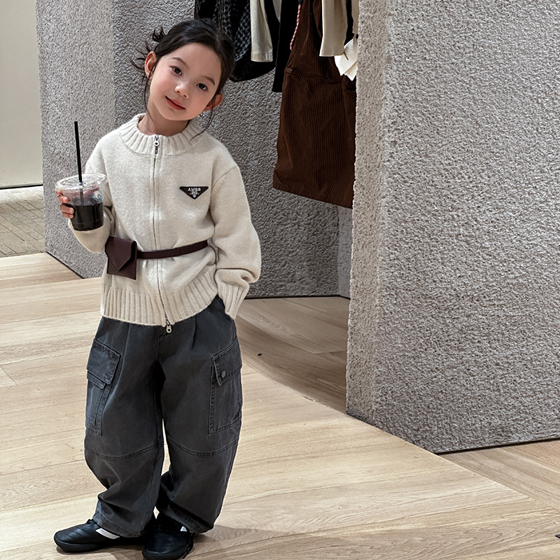 【新品】儿童保暖毛衣女童秋季韩版贴标拉链针织开衫外套25G095