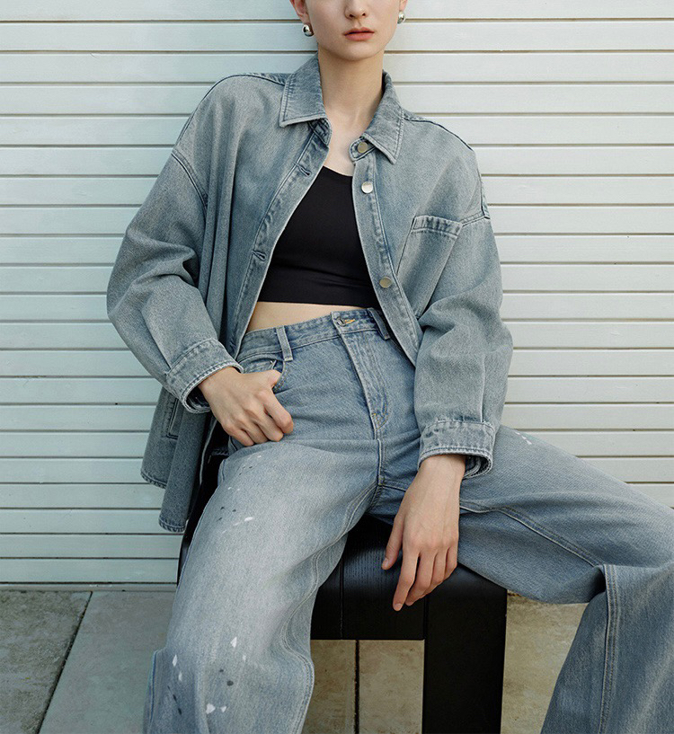大廓形宽松牛仔衬衫外套韩版休闲百搭长款上衣1060