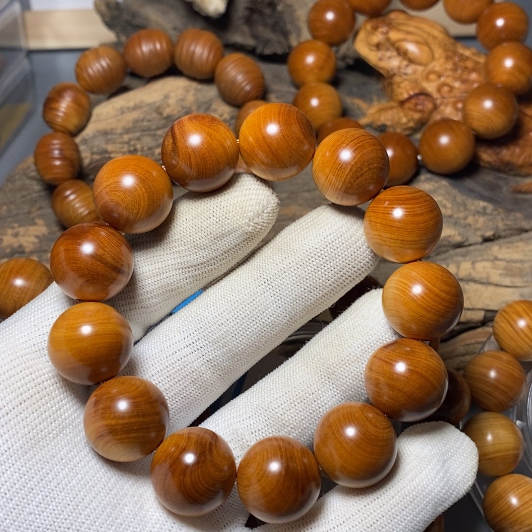 柏木手串/手链黄粉料南太行陈化崖柏手串红油乱纹1.8