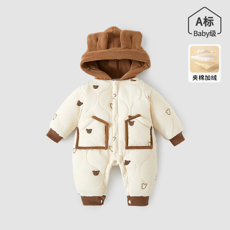 婴儿衣服秋冬装男女宝宝连体衣加绒夹棉厚哈衣外出服连帽爬服冬季