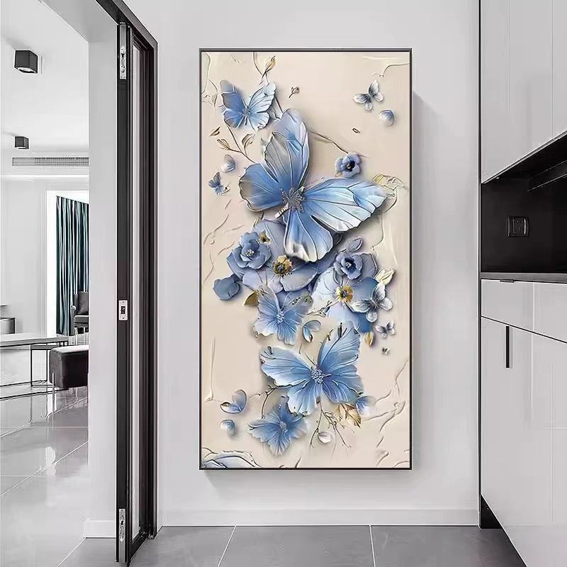 现代简约入户玄关装饰画蝴蝶花卉走廊尽头壁画高端氛围画