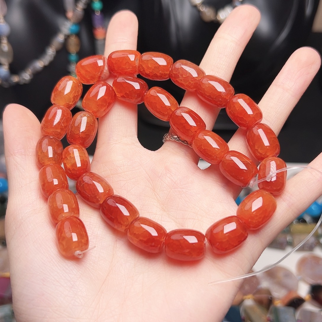 玛瑙/玉髓合金珠宝半成品x26。桶珠11mm 龙鳞纹玛瑙一条