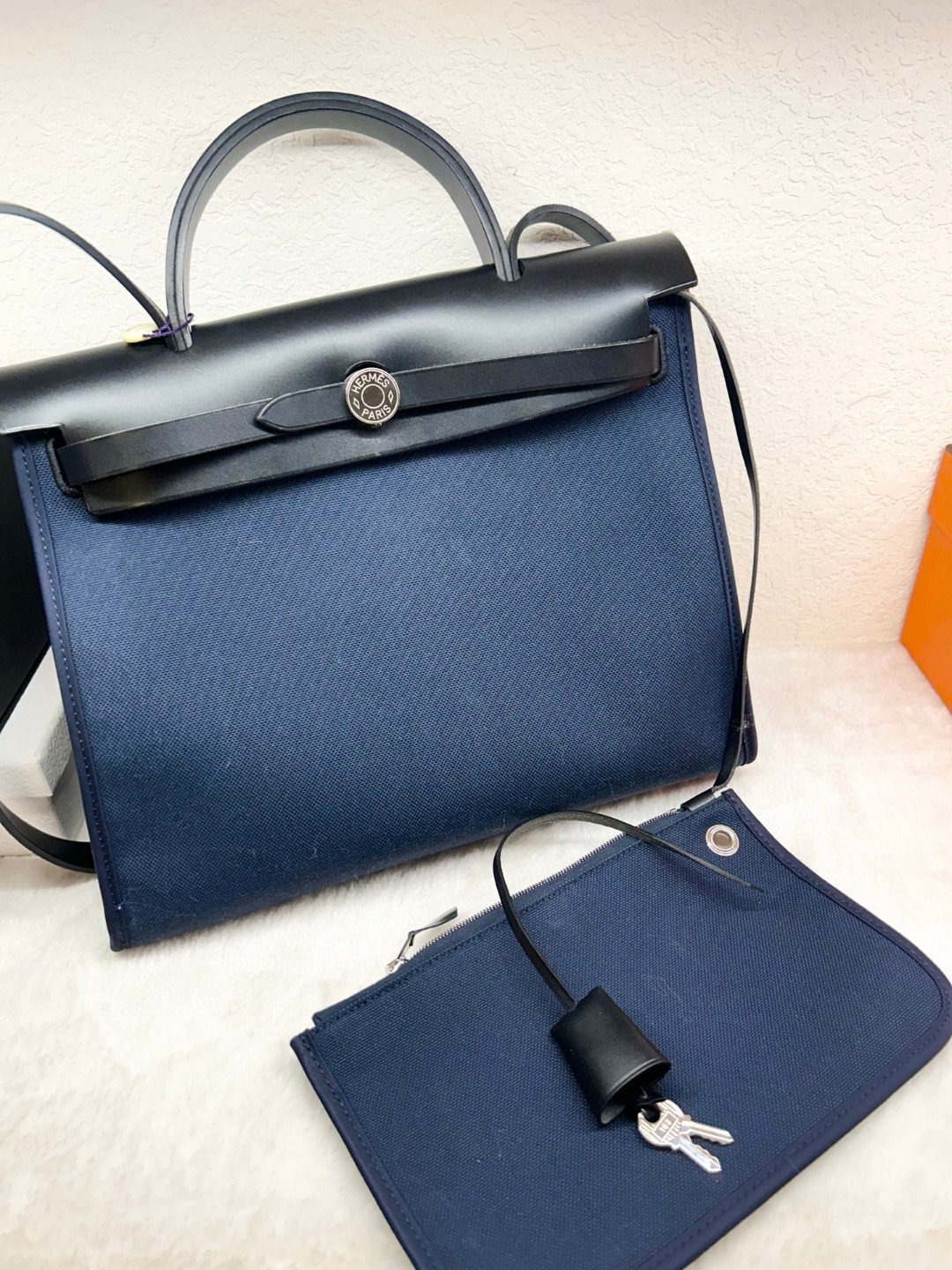 95新 Hermes/爱马仕 118061  爱马仕蓝拼黑herbag31.银扣 Y刻