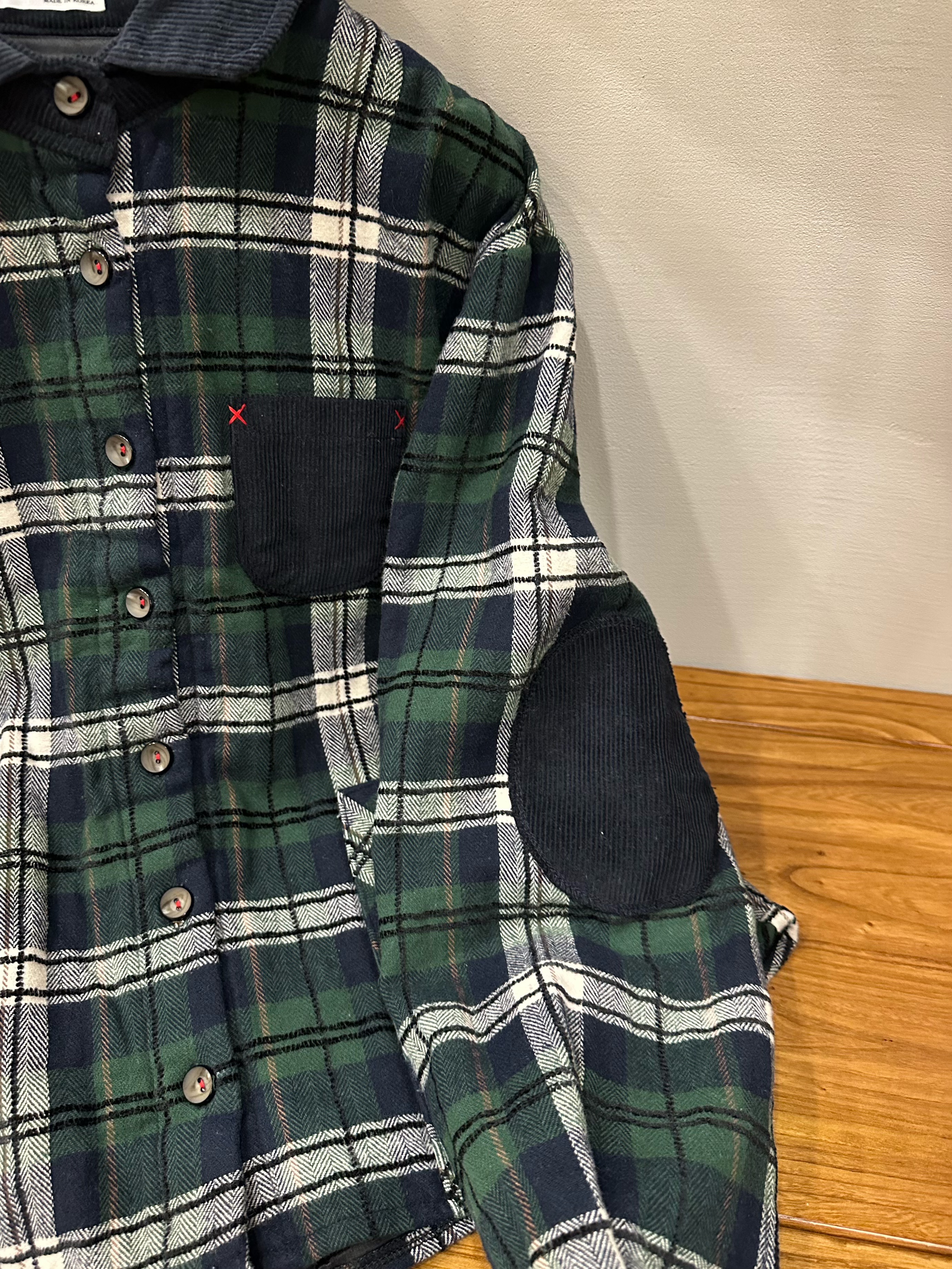 韩国正品/不支持退换/AU/翻领补丁格子棉服/1107/39/10