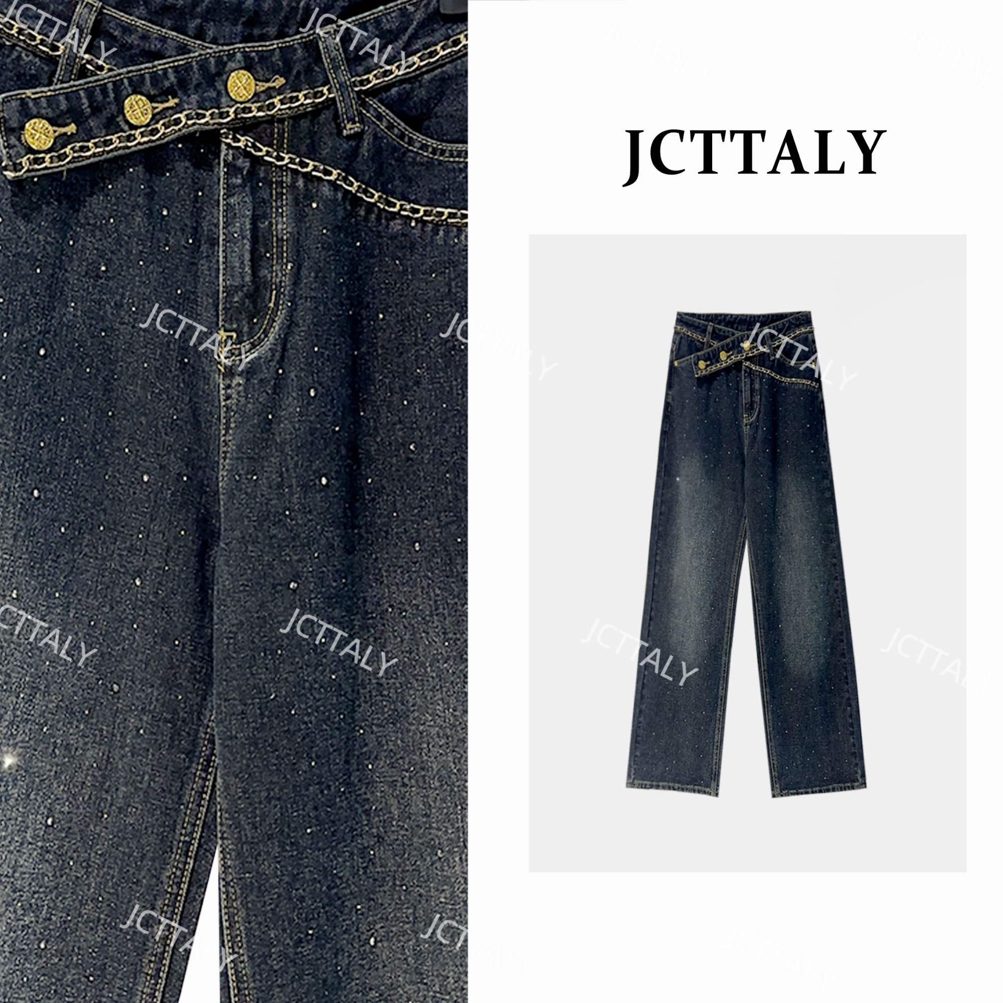 【宠粉价】时尚做旧阔腿裤直筒裤高腰时尚设计感女装裤子NH-Q0015