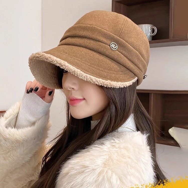 帽子女式秋冬时尚护耳保暖休闲帽可挂口罩式渔夫帽显脸小鸭舌帽女