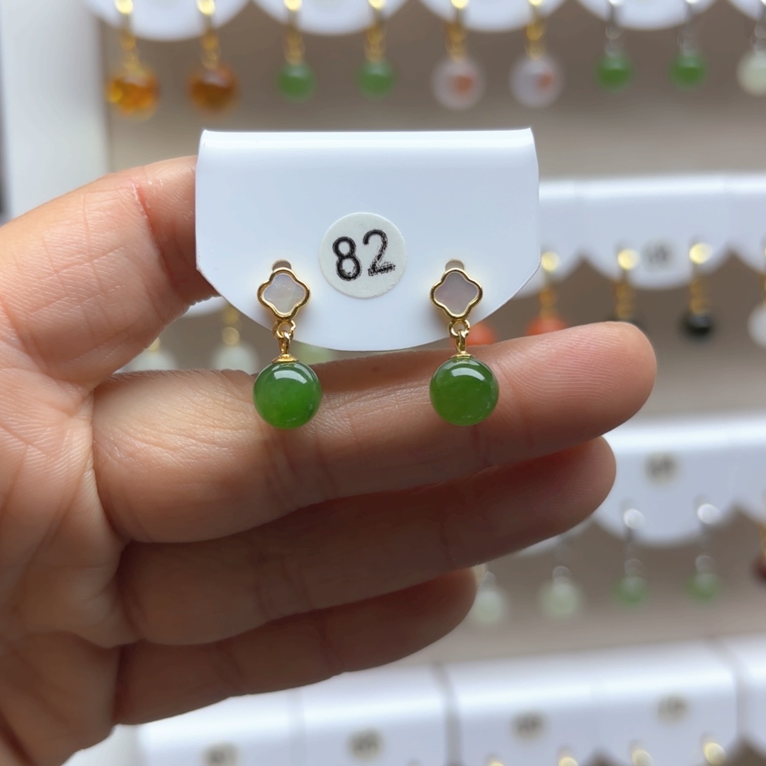 和田玉耳饰银S925镶嵌