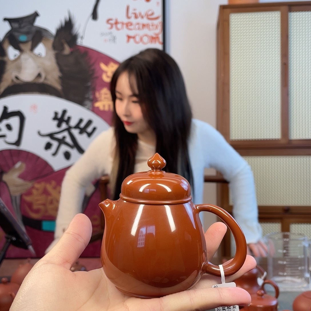 紫砂茶壶章喜宏朱泥水磨无念潮州手拉壶