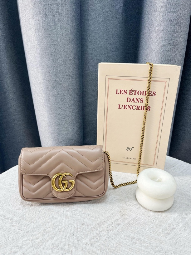 99新 GUCCI/古驰 古驰马蒙包mini奶茶色65831022